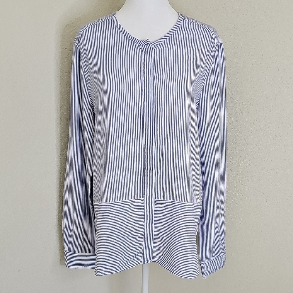 BCBGMaxAzria Suzan Chambray Blue & White Striped Tunic Long Sleeve Top Sz M